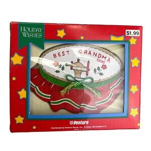 Vintage 1992 Best Grandma Painted Wood Sewing Machine Christmas Ornament
